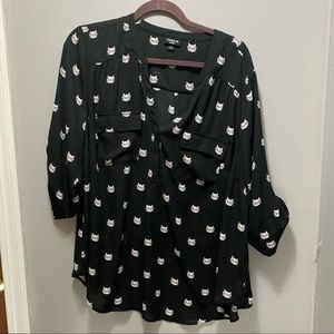 Torrid Size 2x Harper style cat print dress shirt
